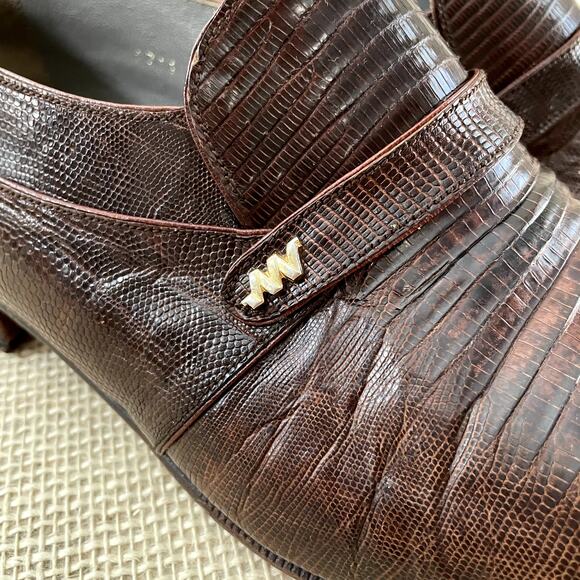 John Weitz Genuine Lizard Dress Loafers, Slip on, Pointed toe, Men's 9 - Picture 2 of 12